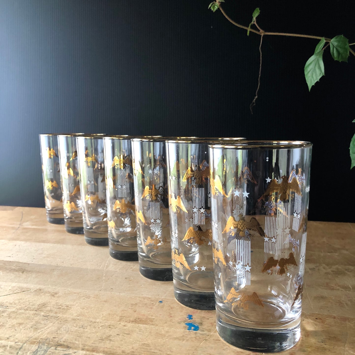 Mid Century Gold Eagle High Ball Glasses (c.1960s)