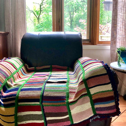 Cottage Style Crocheted Wool Patchwork Afghan (c.1900s)