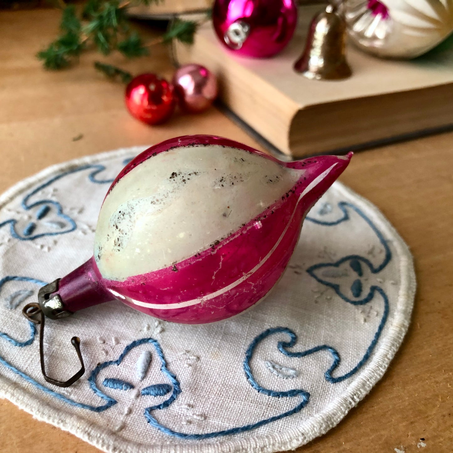 Antique Pink Glass Christmas Ornaments (c.1900s)