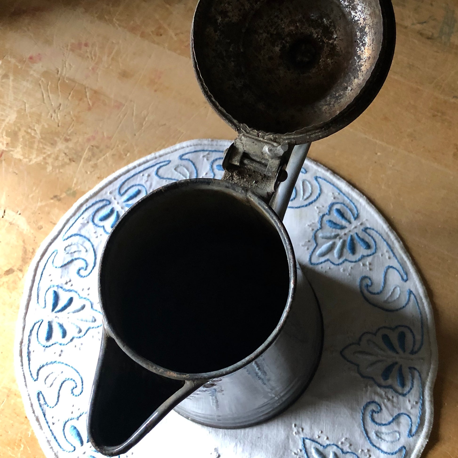 Primitive Grey Enamelware Coffee Pot