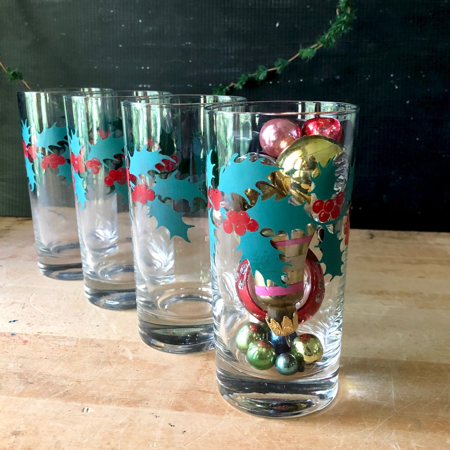 Vintage Christmas Holly Glasses