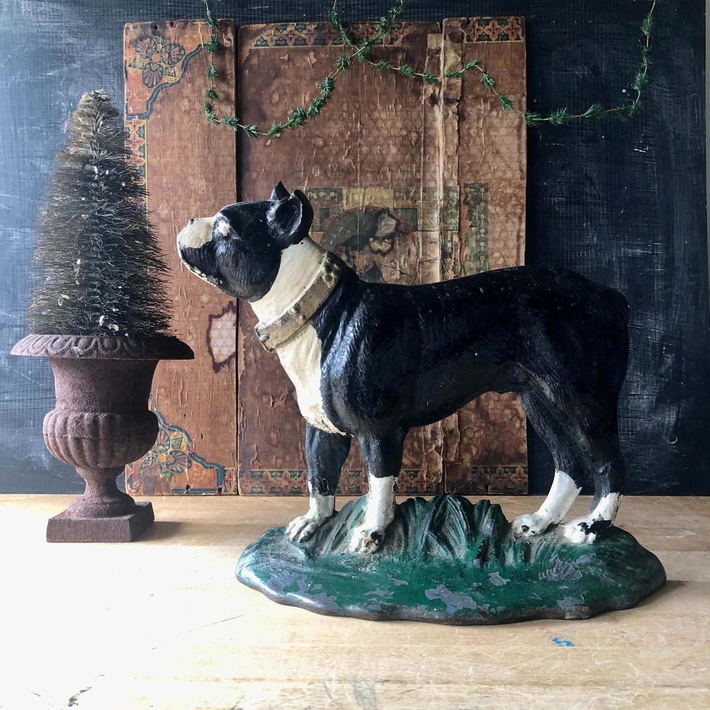 Antique Cast Iron Boston Terrier Door Stop (c.1920s)