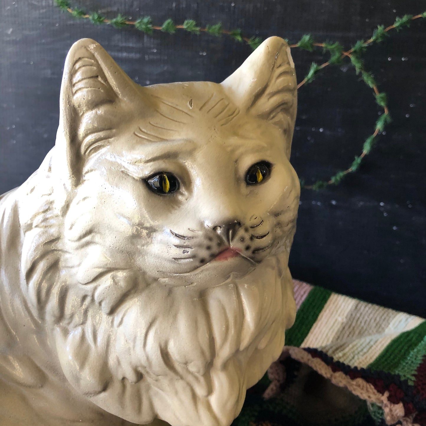 Large Vintage Chalkware Fireside Cat (c.1970s)