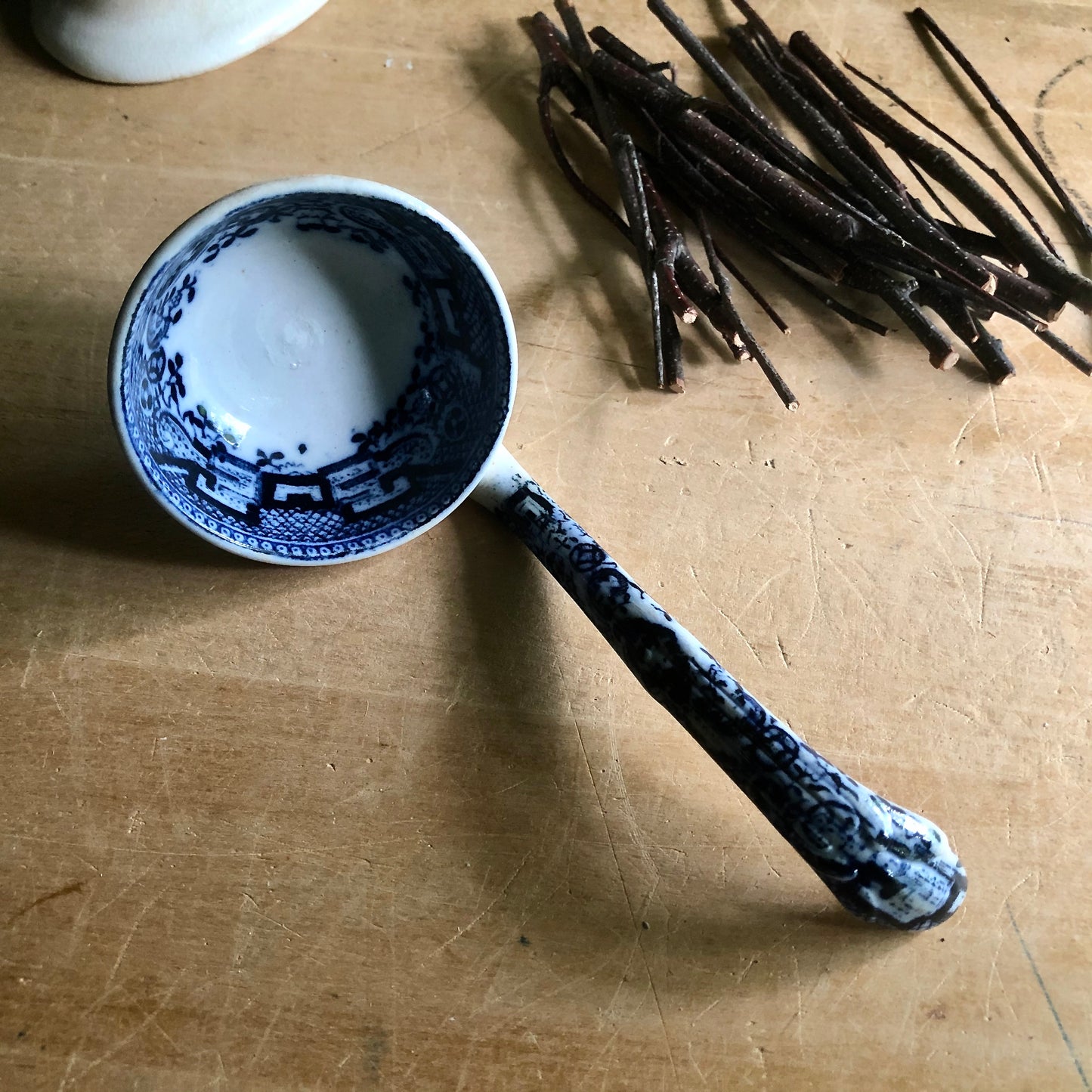 Small Blue Transferware Sauce Ladle (c.1800s)