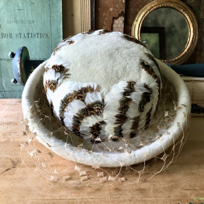 Ivory Wool and Feather Fedora Women's Hat (c.1950s)