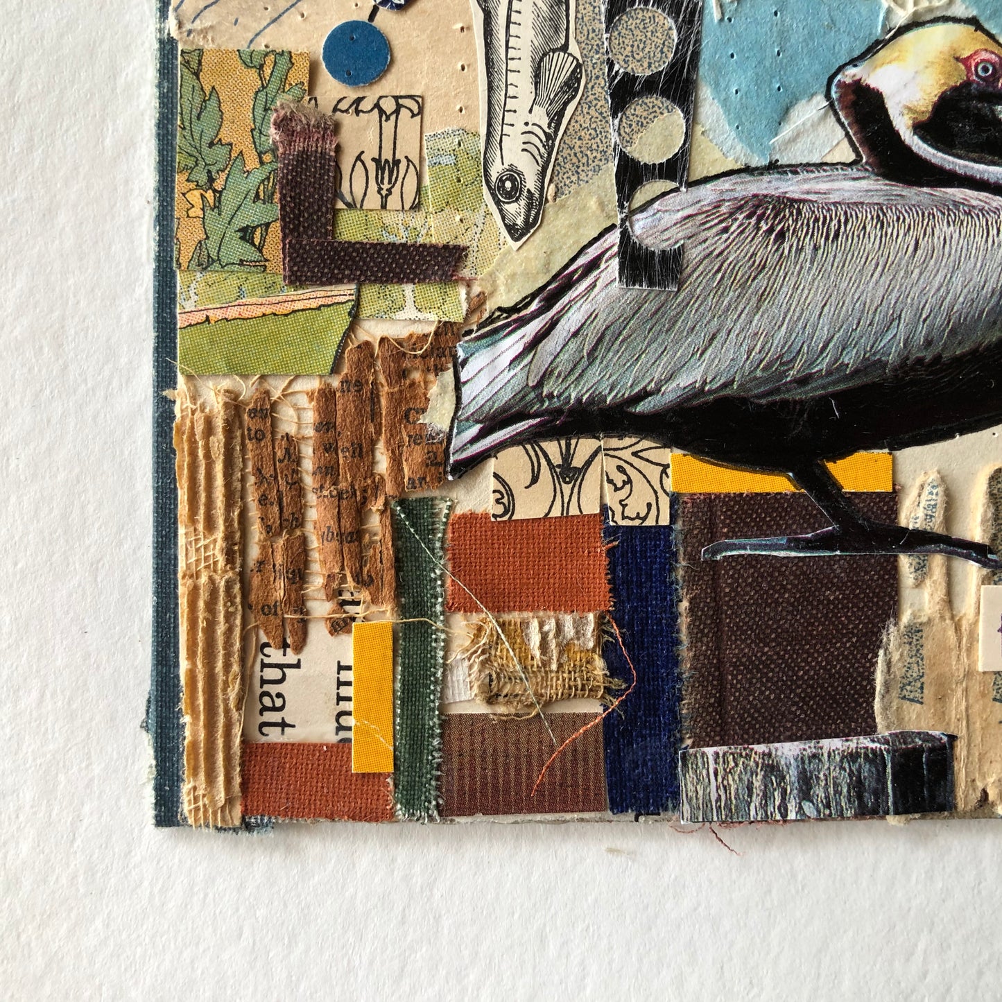 Old Book Mixed Media Collage, 'Pelican Life'