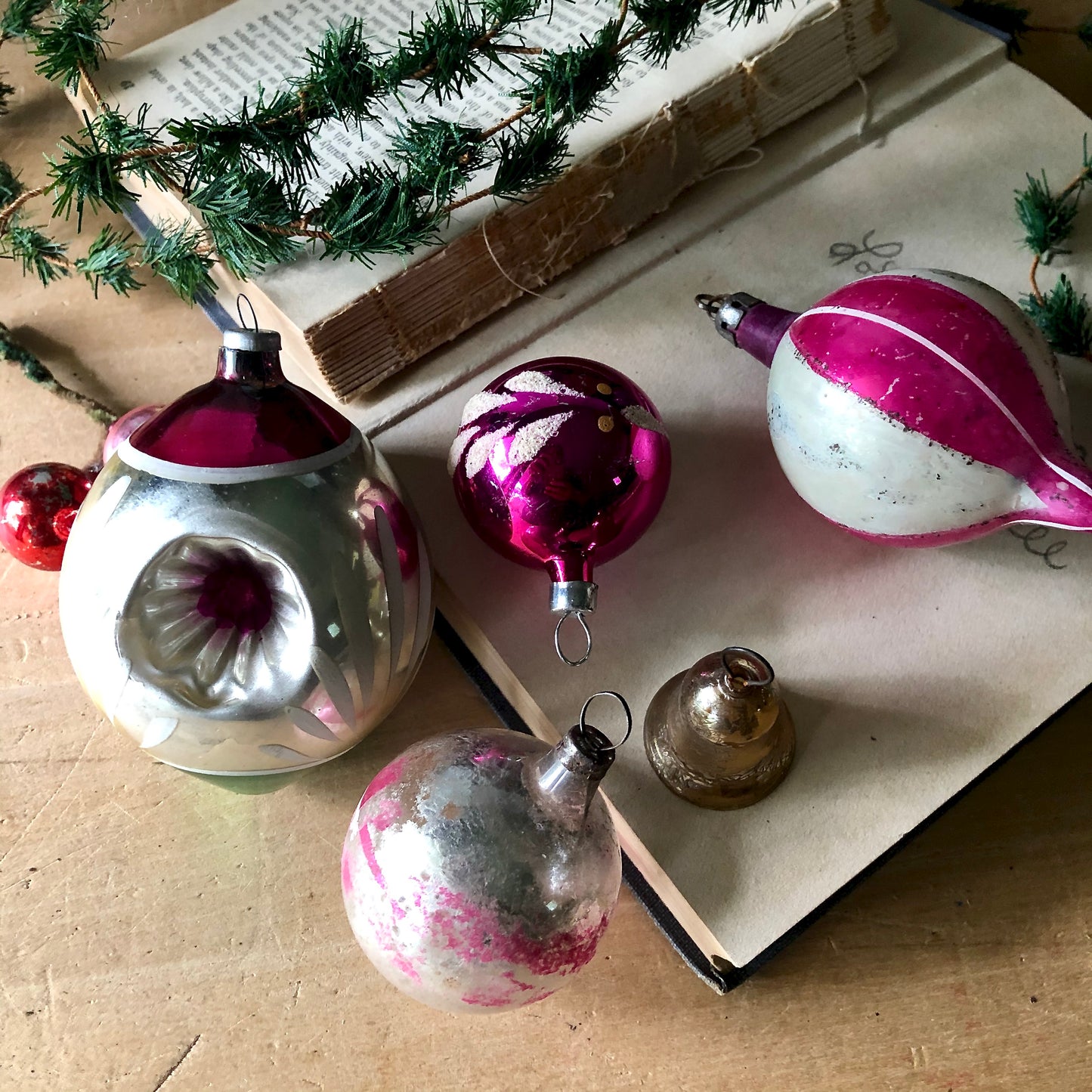 Antique Pink Glass Christmas Ornaments (c.1900s)