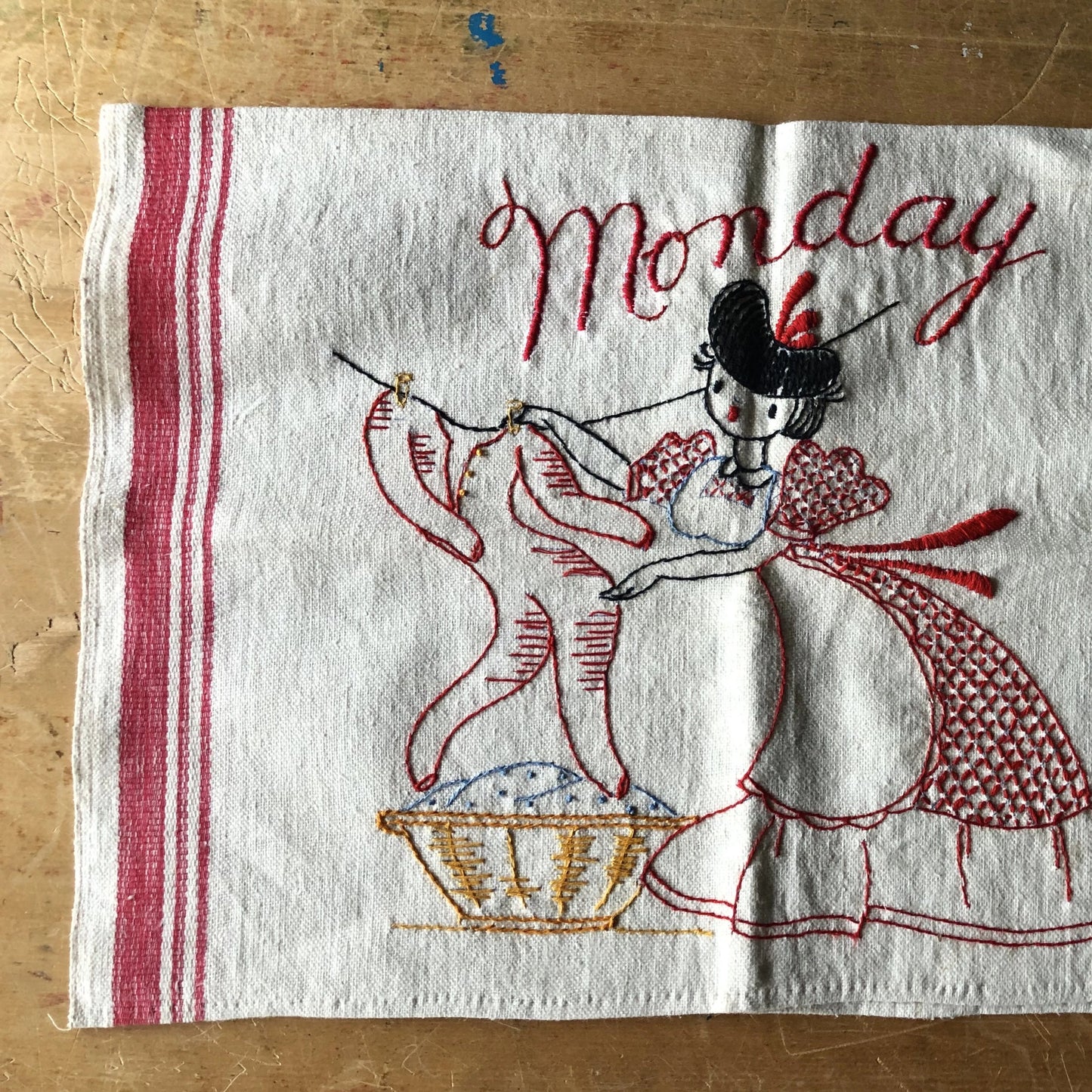 Embroidered Day of the Week Chores Kitchen Towels, (c.1960s)