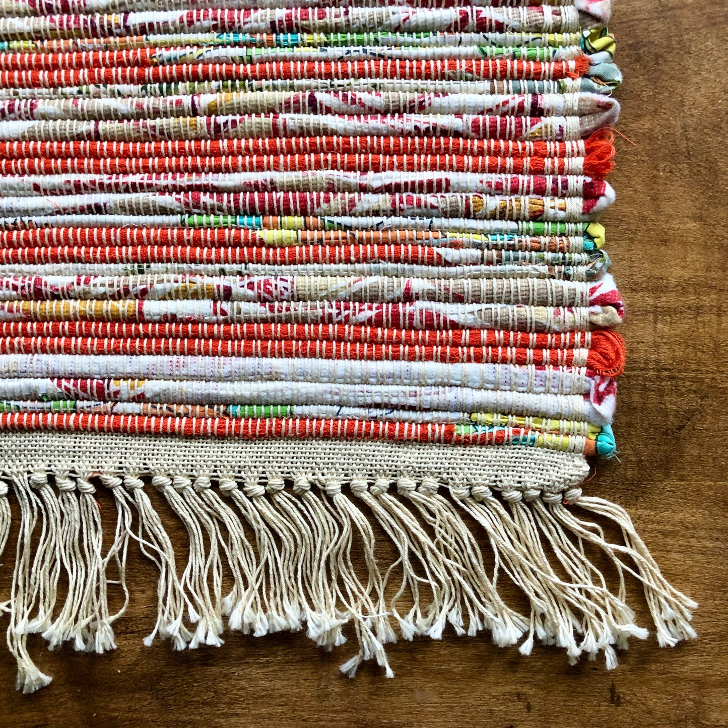 Small Vintage Orange Striped Rag Rug