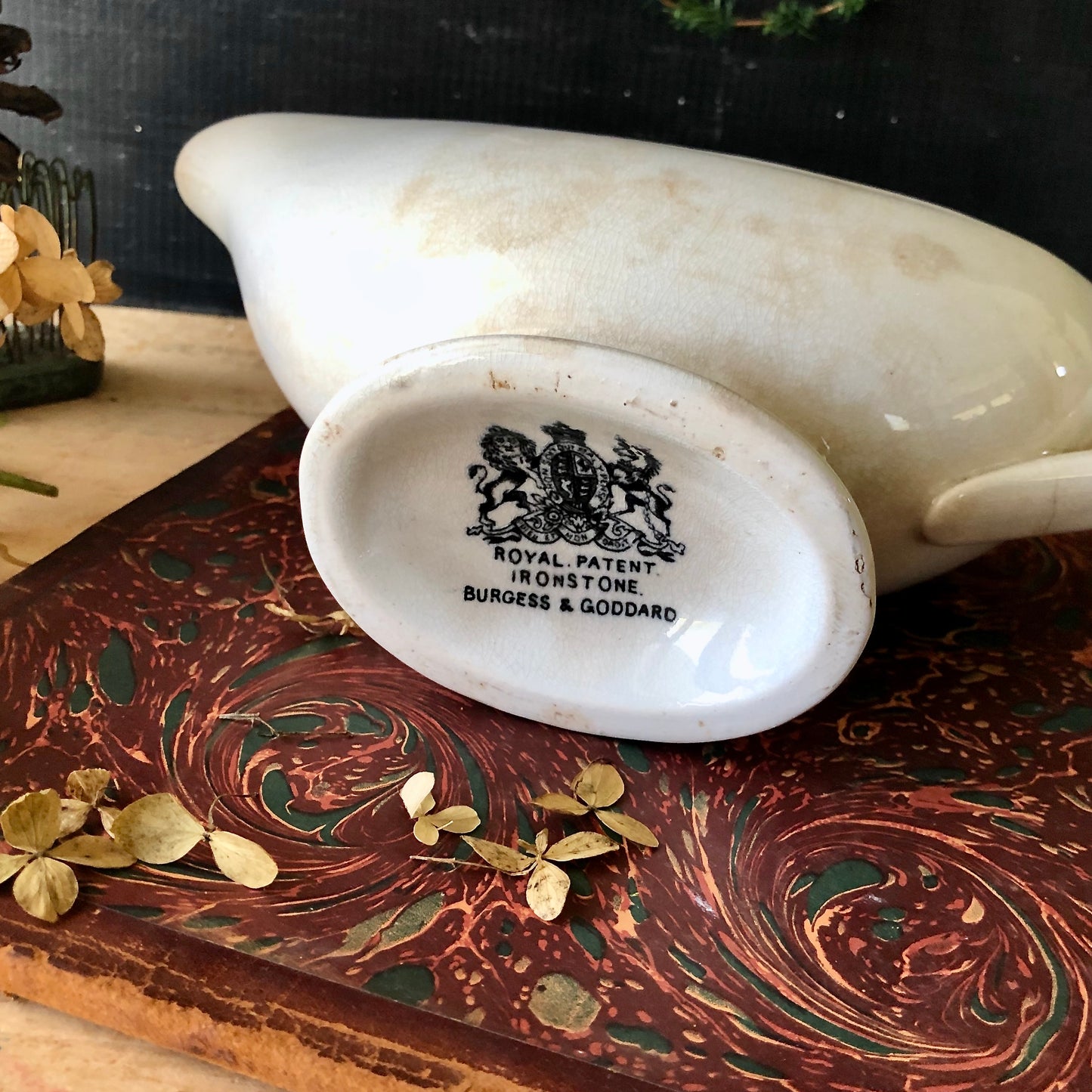 Antique Ironstone Farmhouse Gravy Boat (c.1800s)