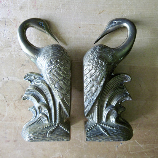 Vintage Brass Swan Bird Bookends (ca.1960s)