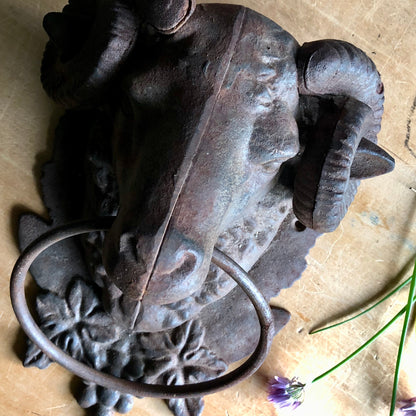 Antique Cast Iron Ram's Head Door Knocker (c.1900s)