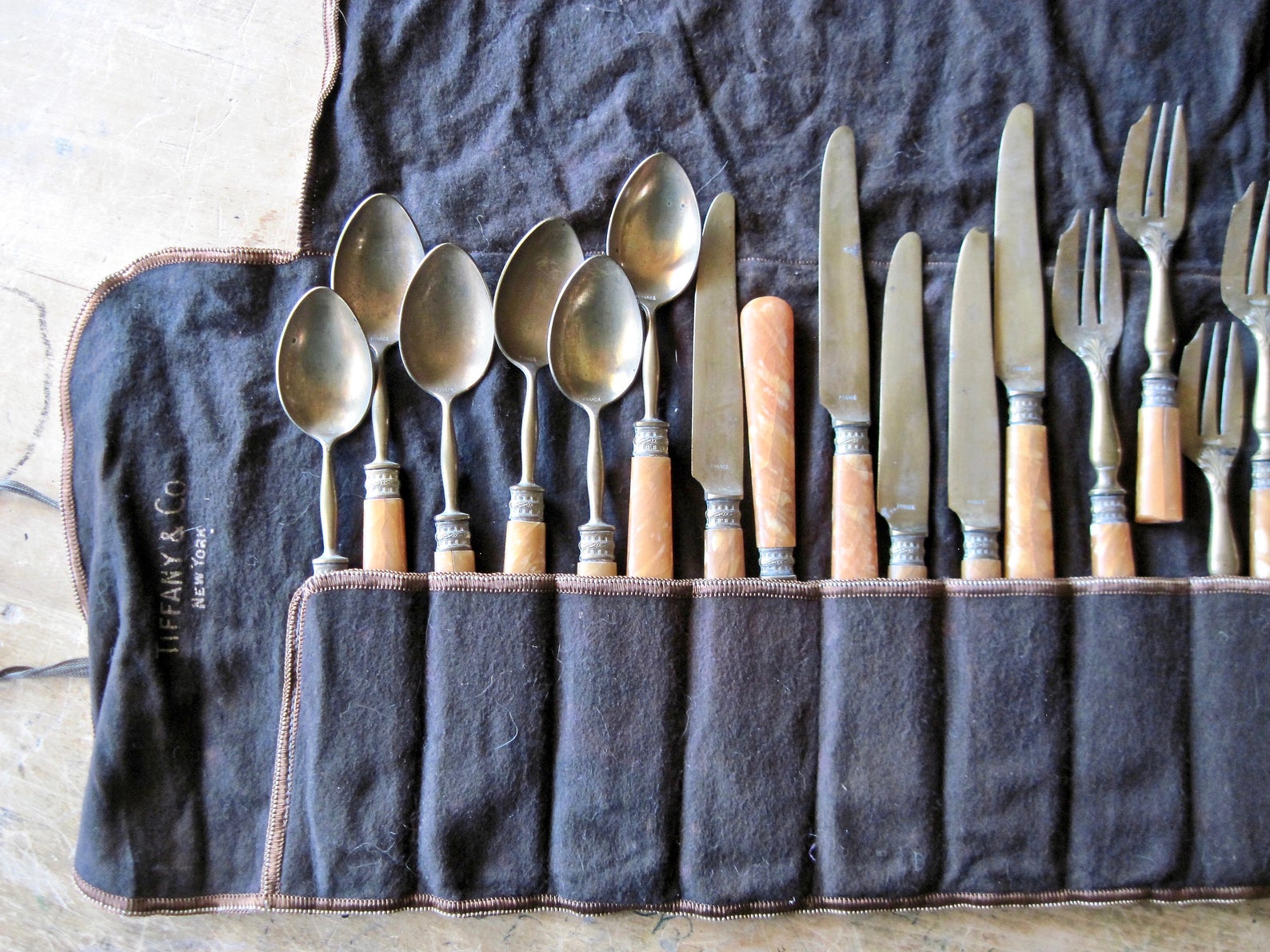 Antique French Brass & Celluloid Flatware (c.1900s)