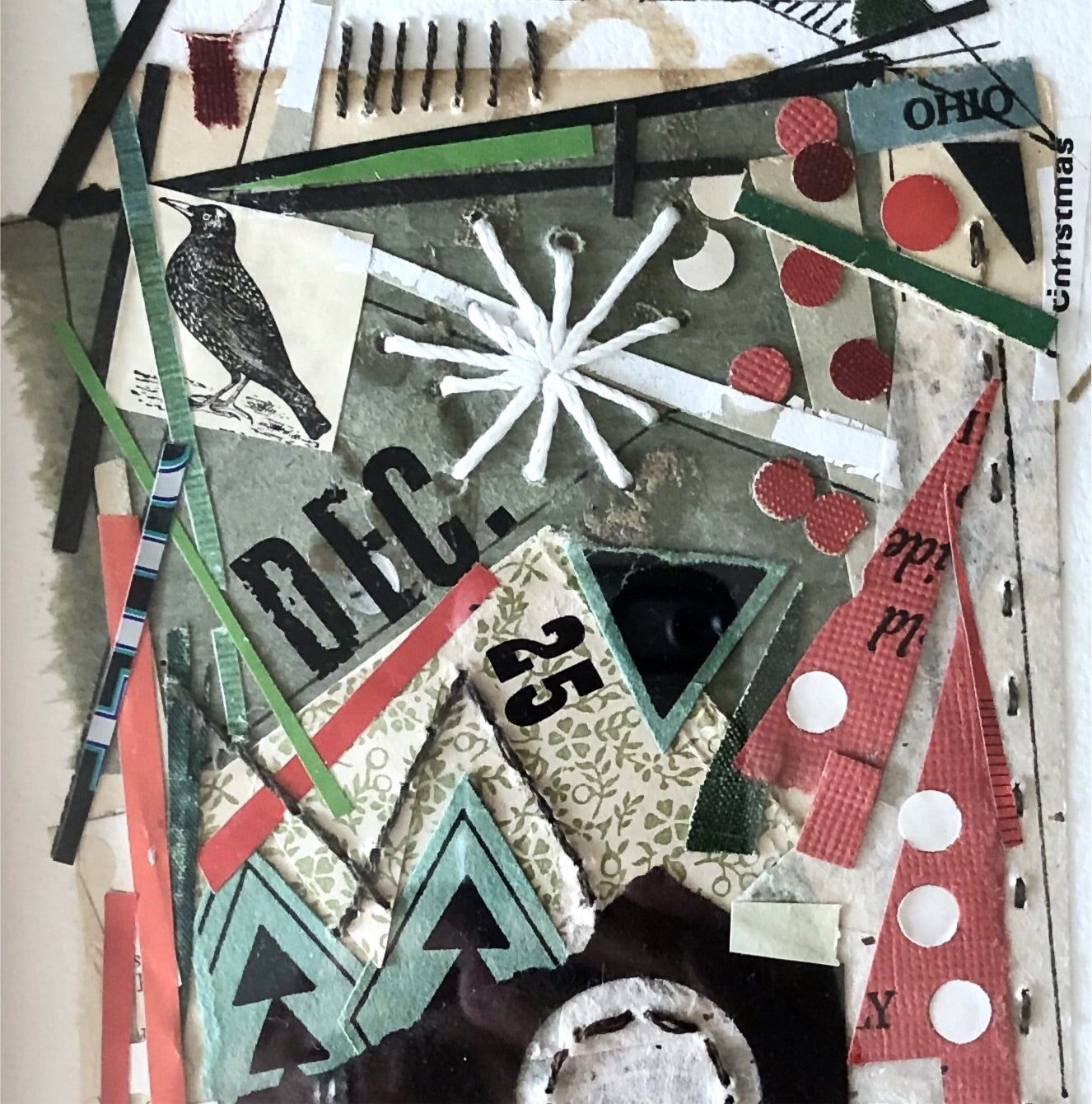 Christmas Paper Collage Art Made From Old Books