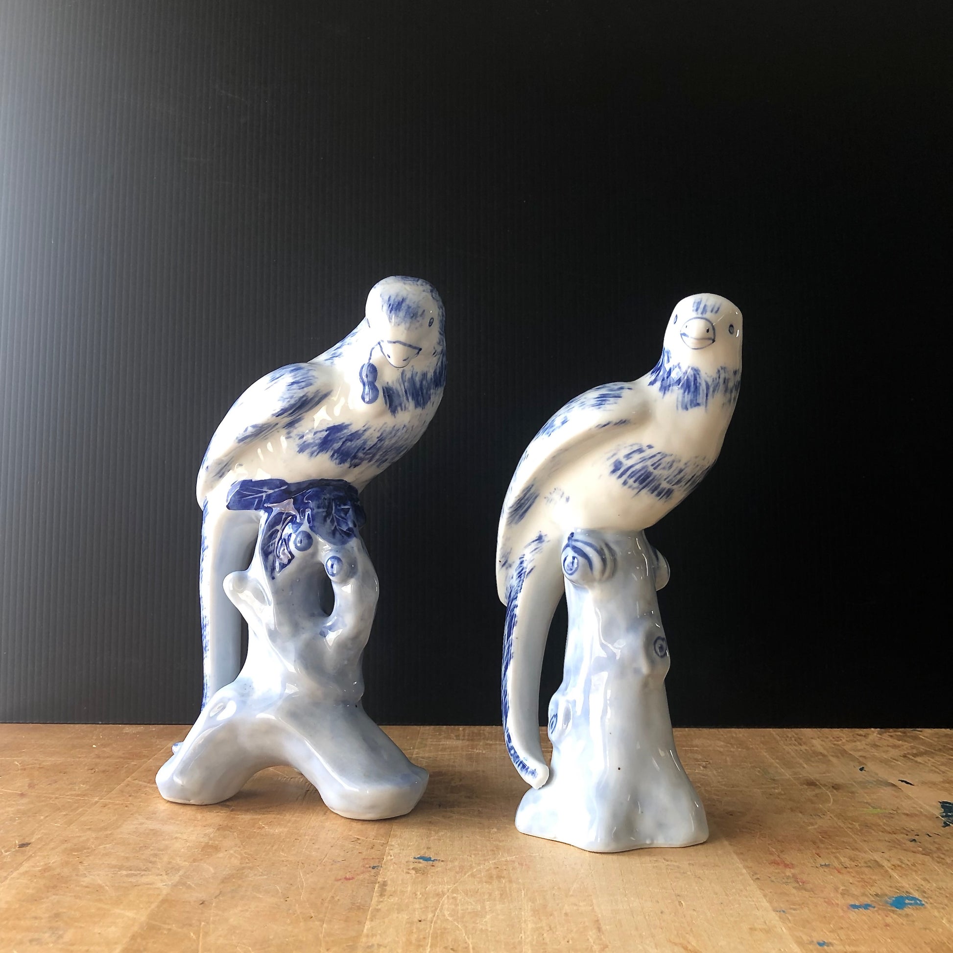 Blue and White Asian Parrot Figurines (c.1940s)