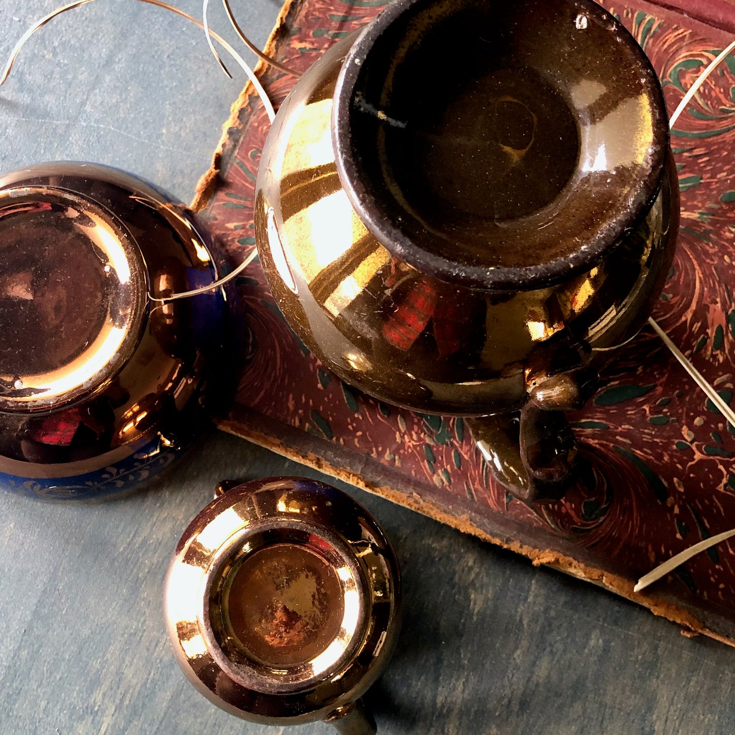 Antique Copper and Blue Lustreware Set (c.1800s)