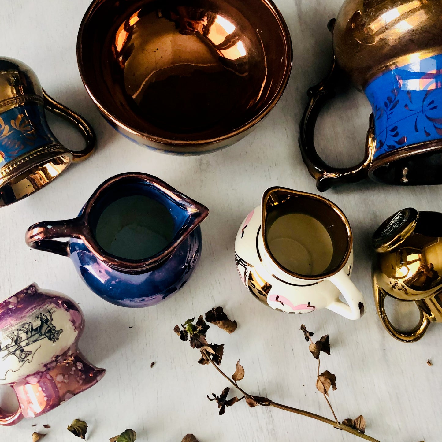 Antique Copper and Blue Lustreware Set (c.1800s)