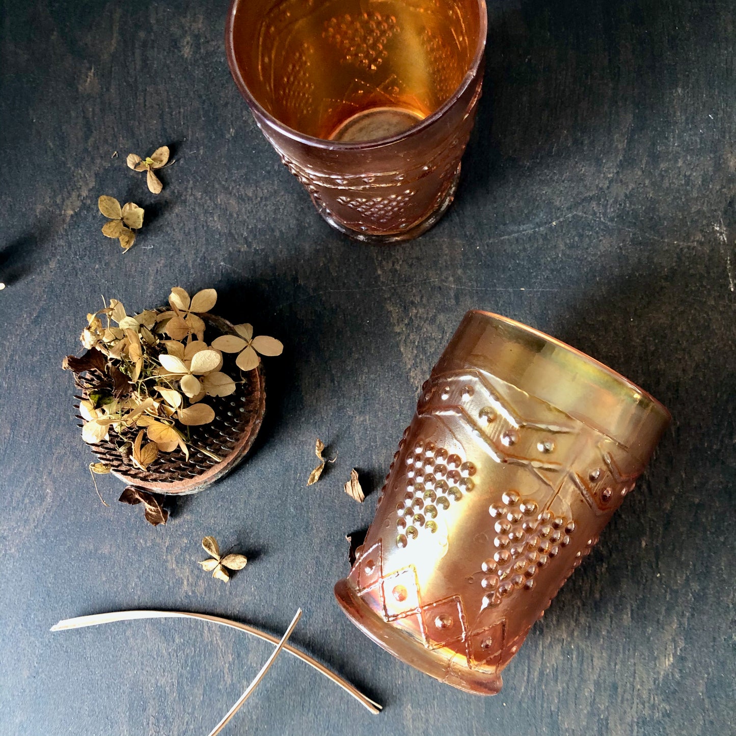 Antique Marigold Carnival Glass Tumblers, Set of Five (c.1900s)