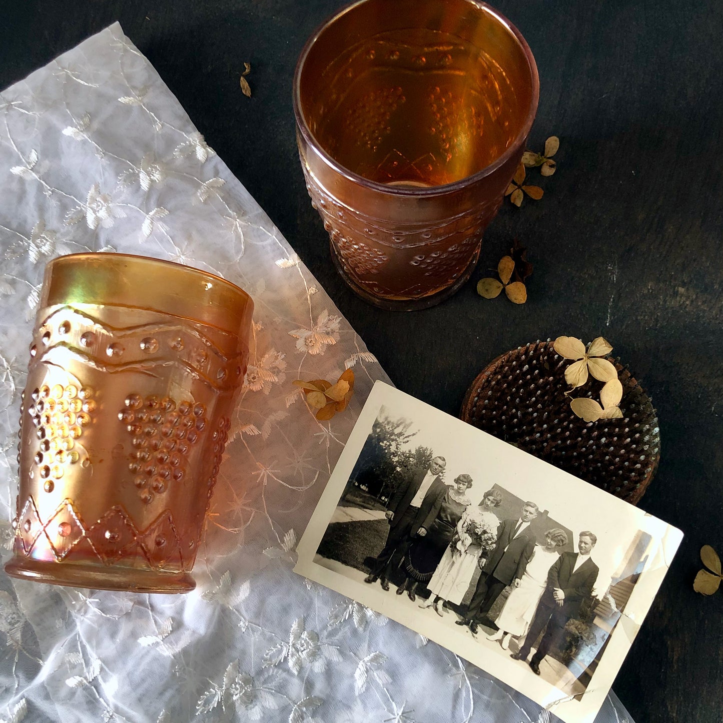 Antique Marigold Carnival Glass Tumblers, Set of Five (c.1900s)