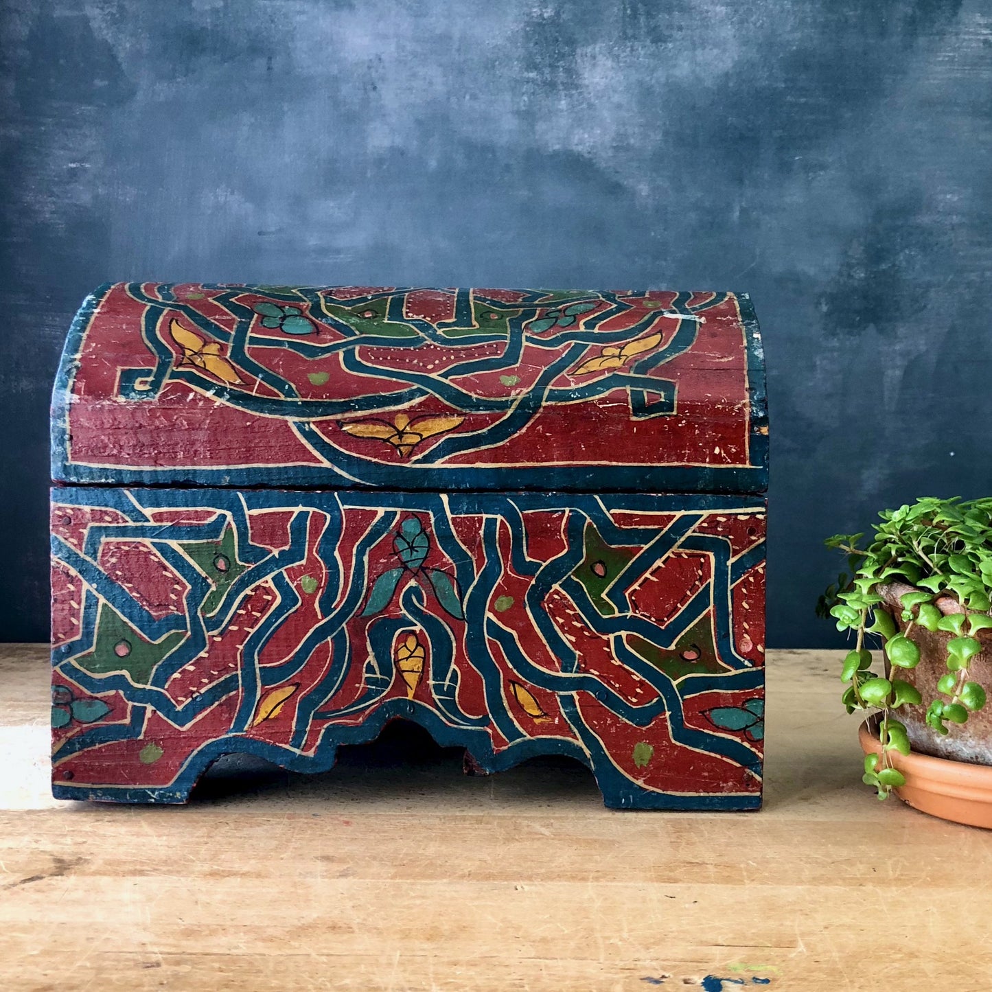 Hand Painted Moroccan Style Vintage Storage Box (c.1900s)