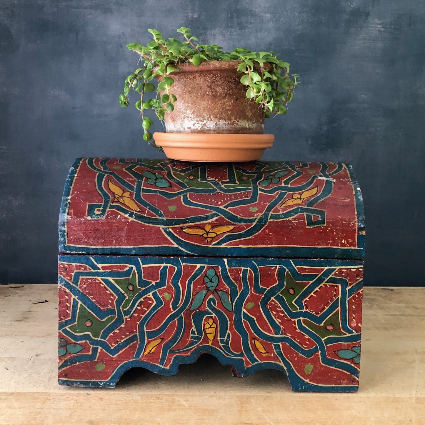 Hand Painted Moroccan Style Vintage Storage Box (c.1900s)