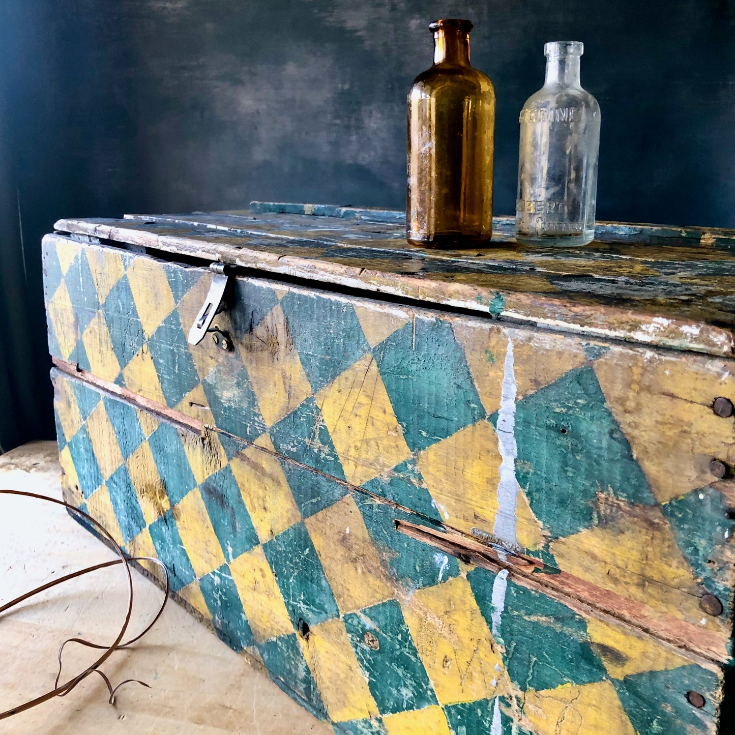 Harlequin Painted Primitive Wooden Storage Chest (c.1900s)