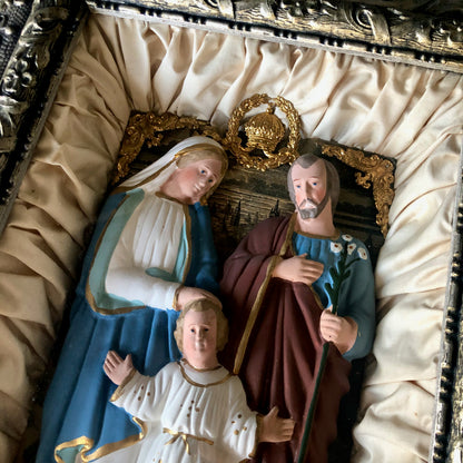 Antique Chalkware Religious Shadow Box with Holy Family (c.1900s)