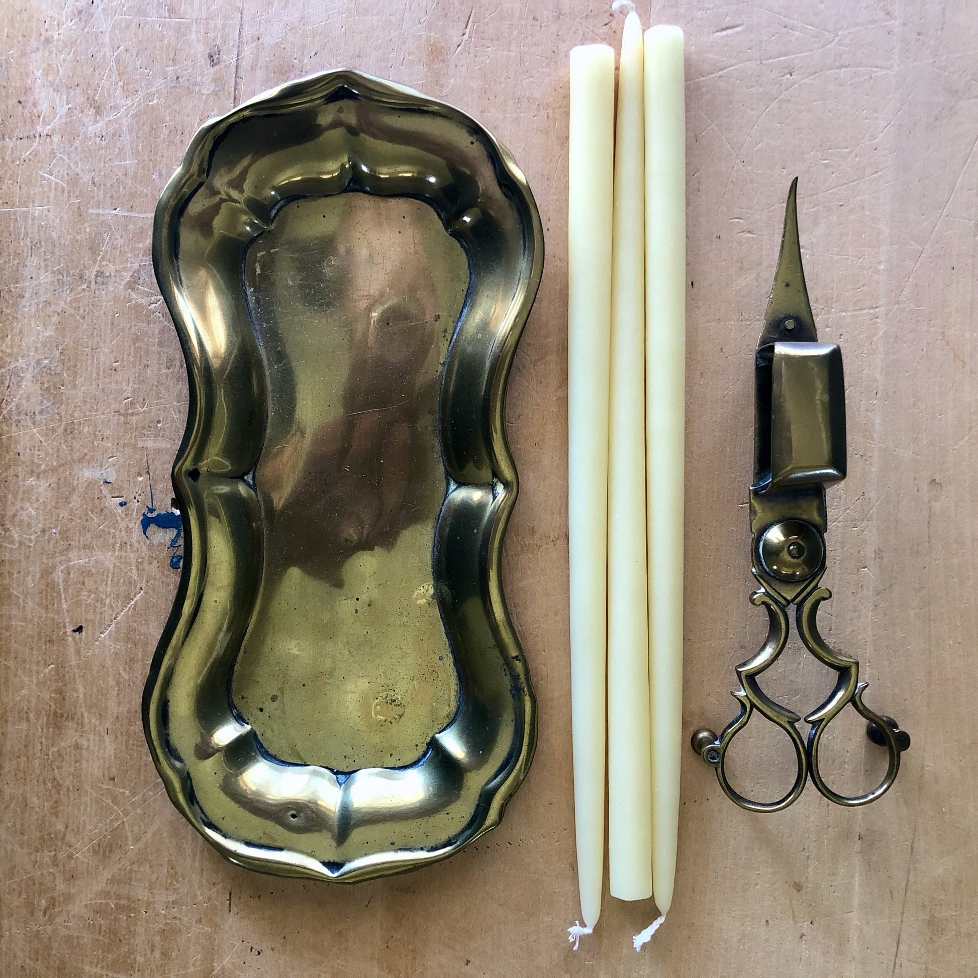 Brass Candle Snuffer and Wick Trimmer with Tray (c.1920s)