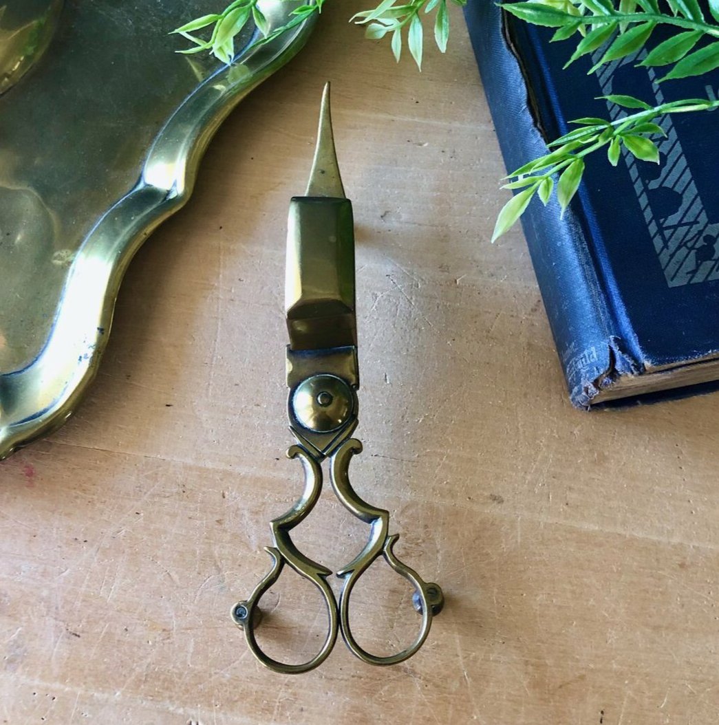 Brass Candle Snuffer and Wick Trimmer with Tray (c.1920s)