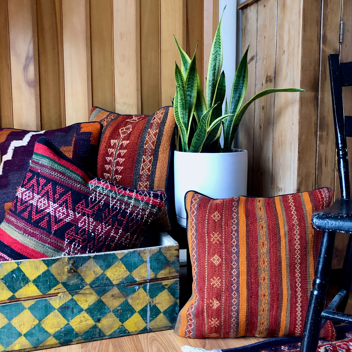 Red and Black Vintage Kilim Cushion Cover