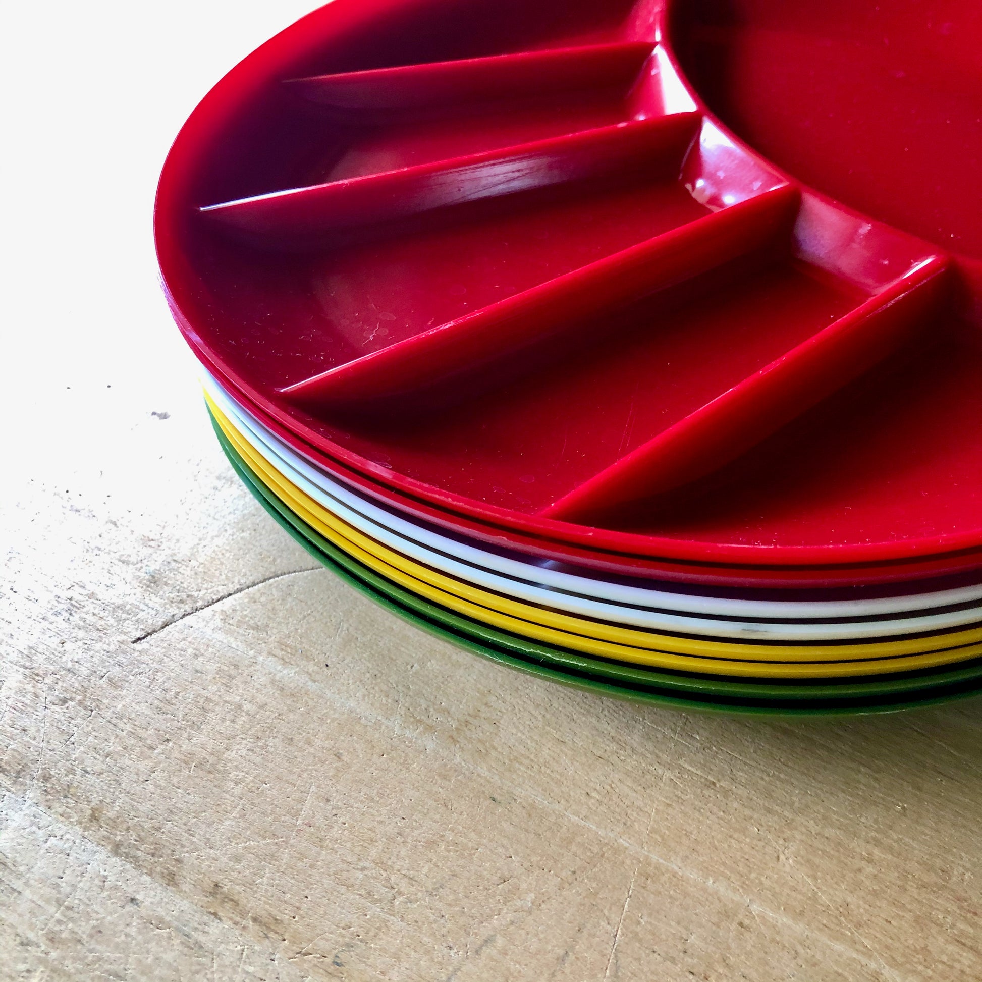 Vintage Divided Plastic Fondue Plates, (c.1970s)