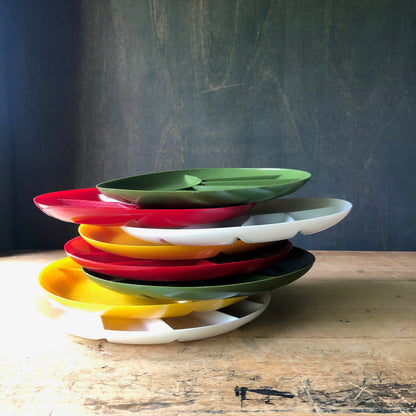 Vintage Divided Plastic Fondue Plates, (c.1970s)