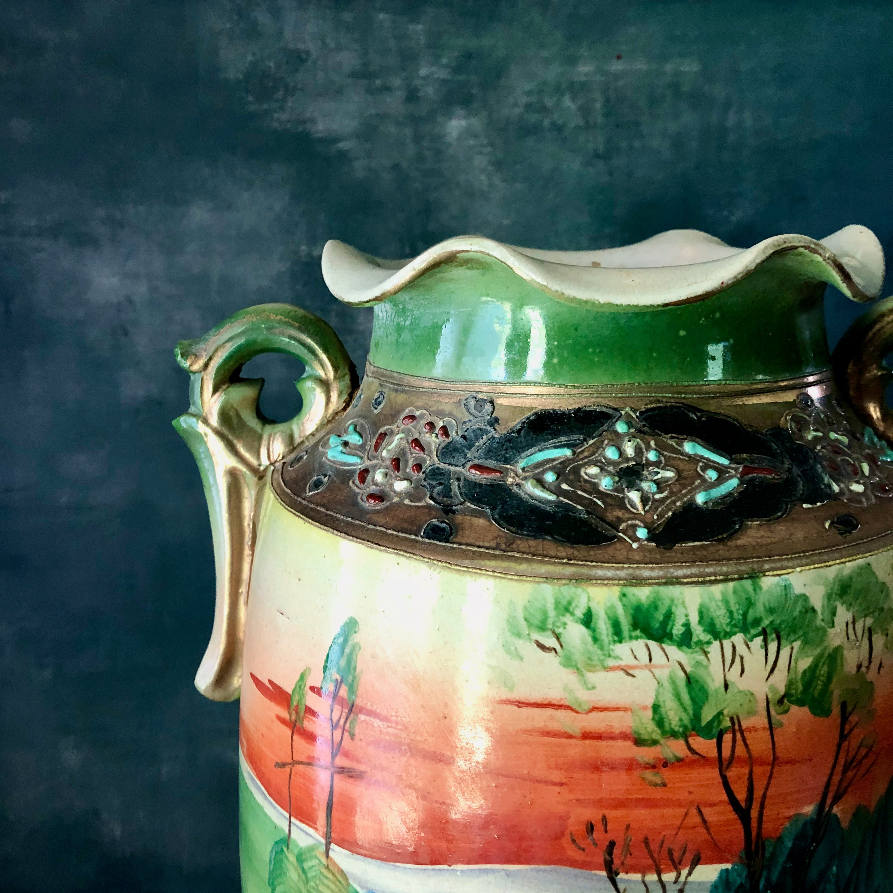 Hand-painted Oriental Style Heron Motif 10 Vase 