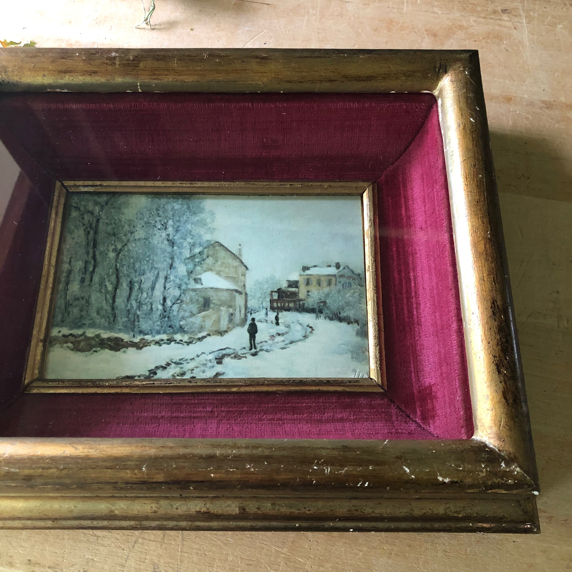 Charming Vintage Framed Print of Winter Scene