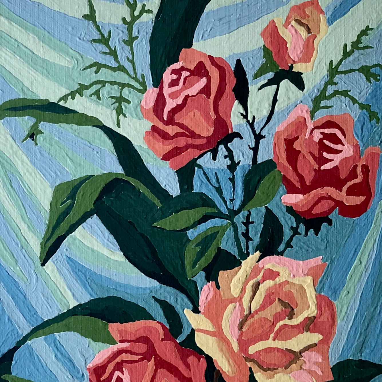 Vintage Paint By Number Framed Rose Floral Painting