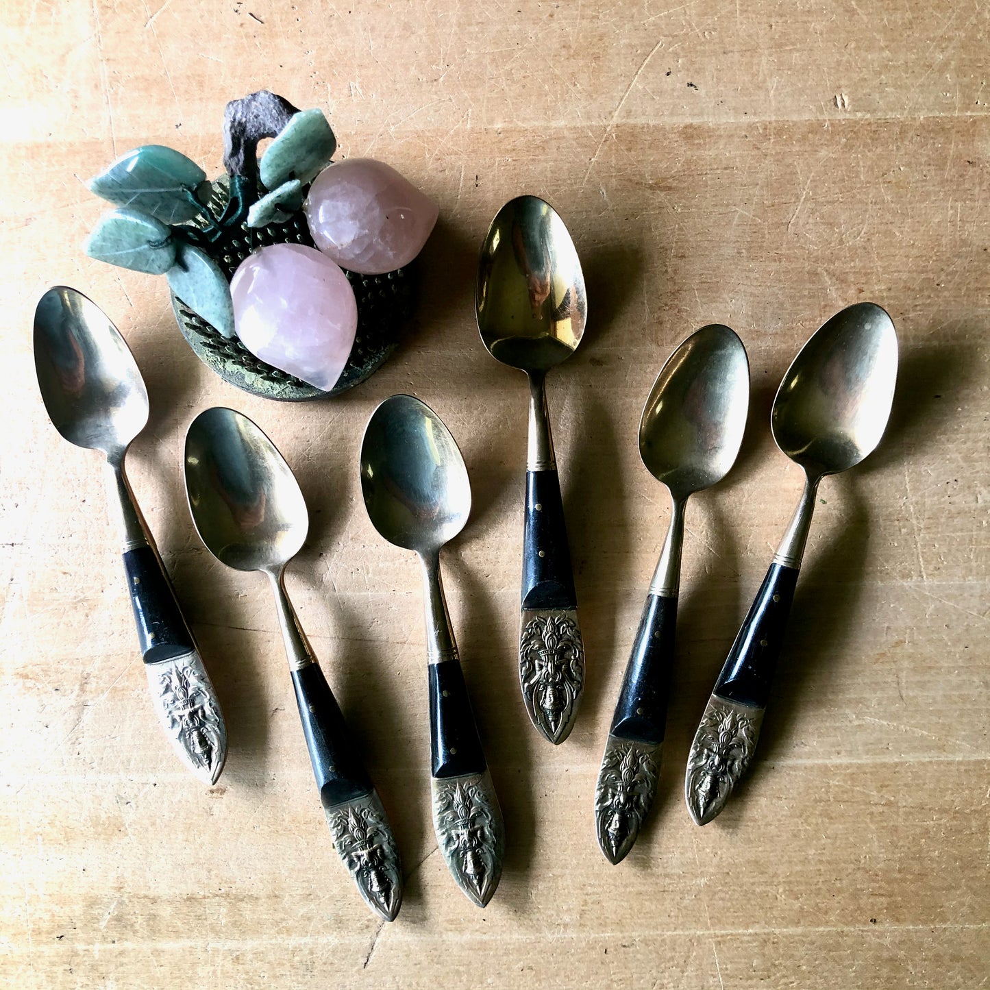 Vintage Bronze and Rosewood Siam Buddha Flatware (c.1960s)