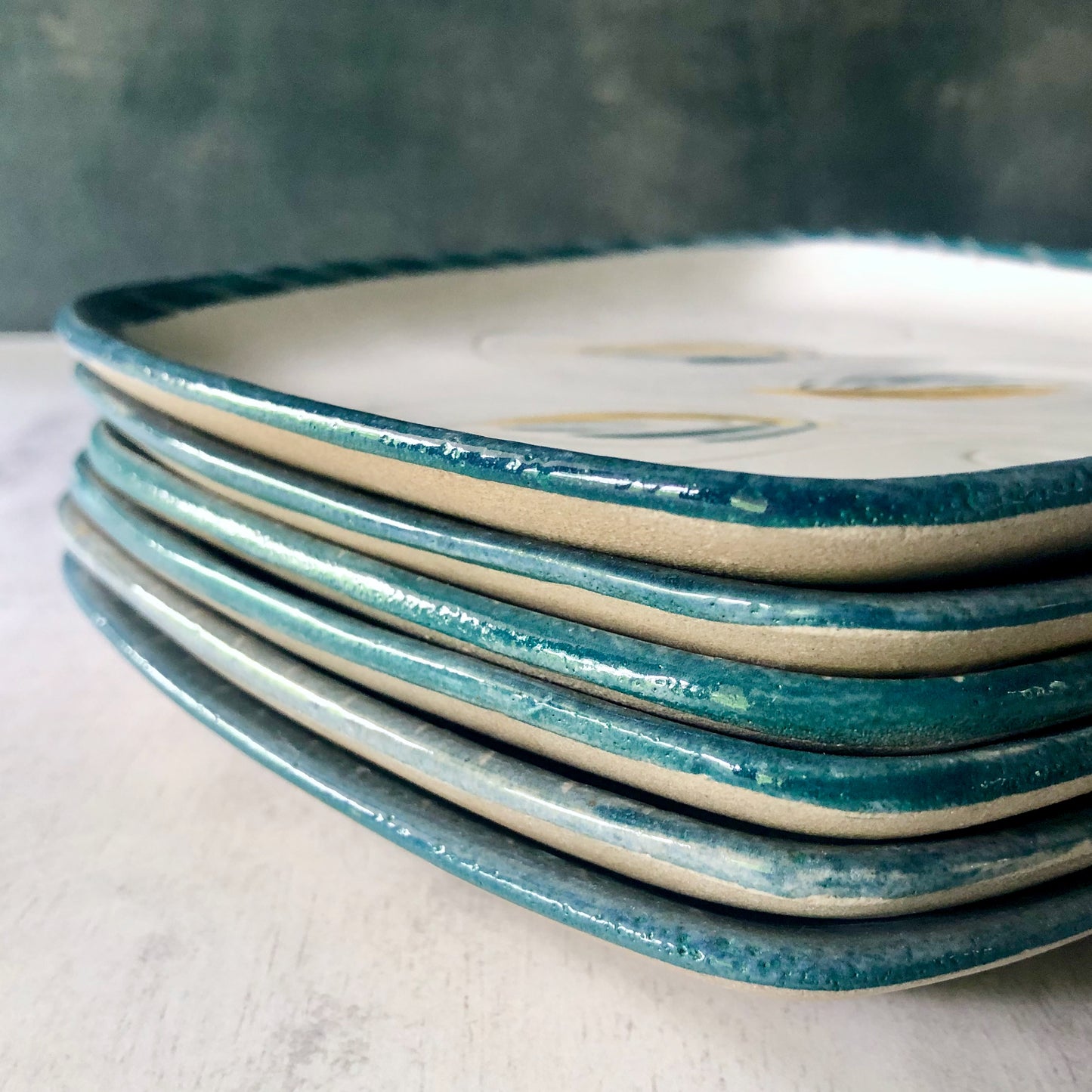 Mid Century Modern Glidden Pottery Leaf Plates, Set of Six (c.1950s)