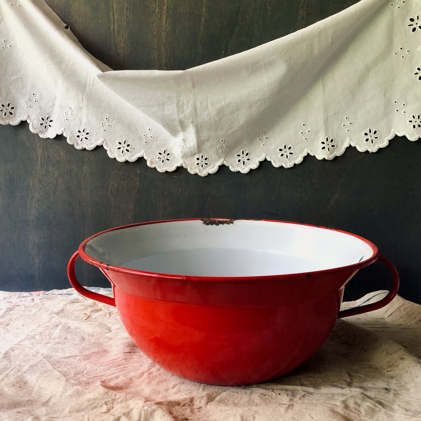 Vintage European Red Enamel Harvest Bowl (c.1940s)