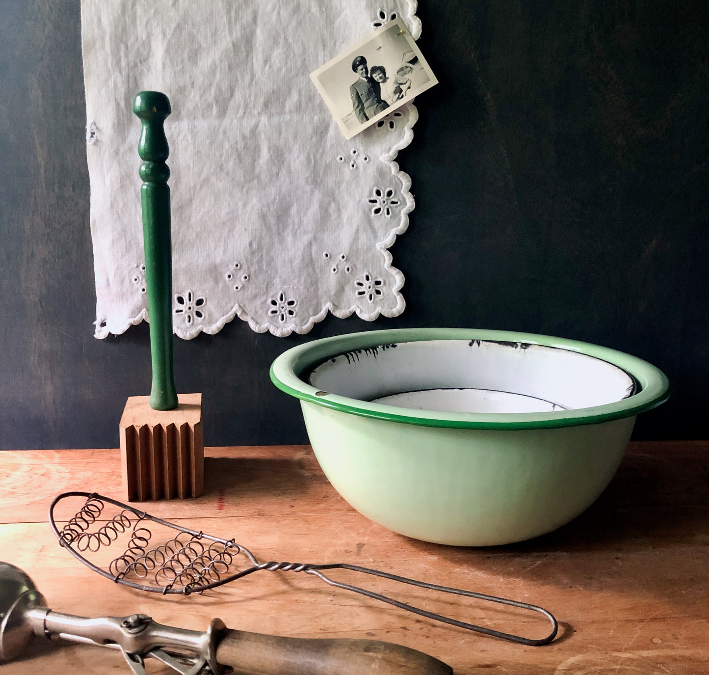 Rustic Farmhouse Enamelware Bowls, Set of 3 (c.1900s)