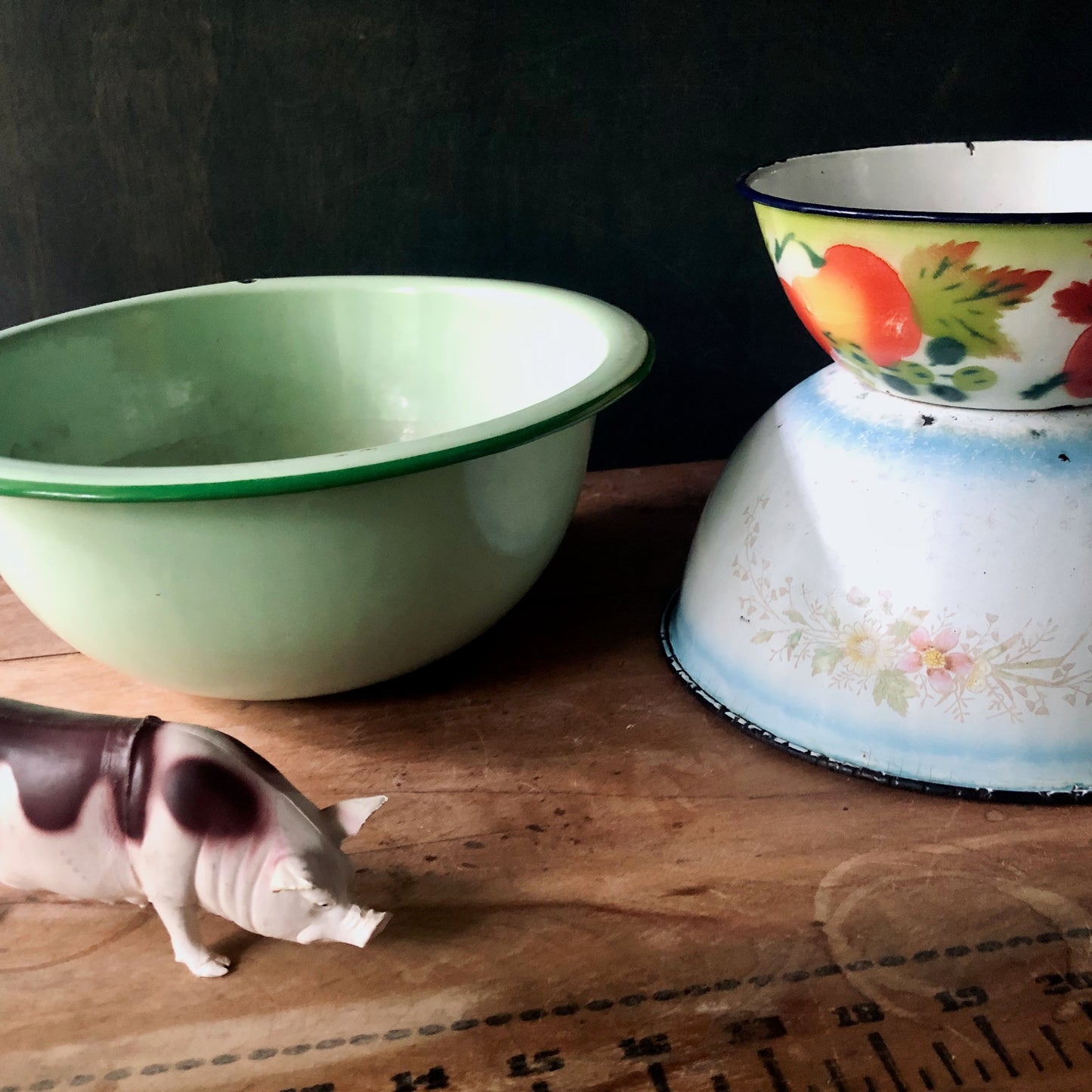 Rustic Farmhouse Enamelware Bowls, Set of 3 (c.1900s)