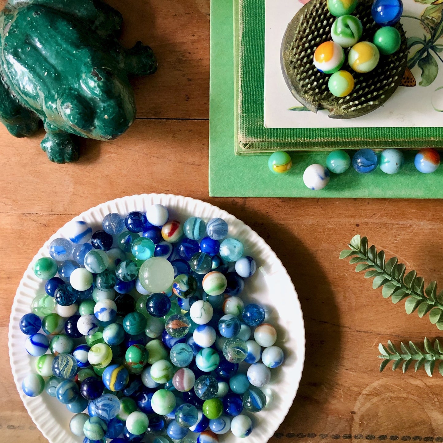 Antique and Vintage Marbles in Blue Green Coastal Colors, Set of 100