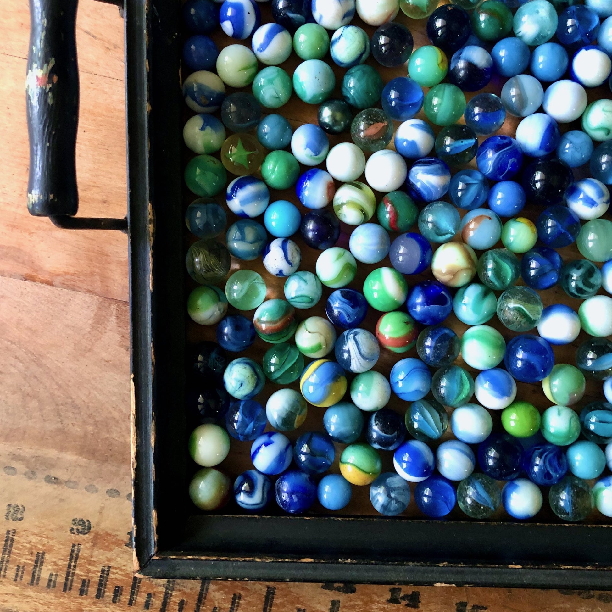 Antique and Vintage Marbles in Blue Green Coastal Colors, Set of