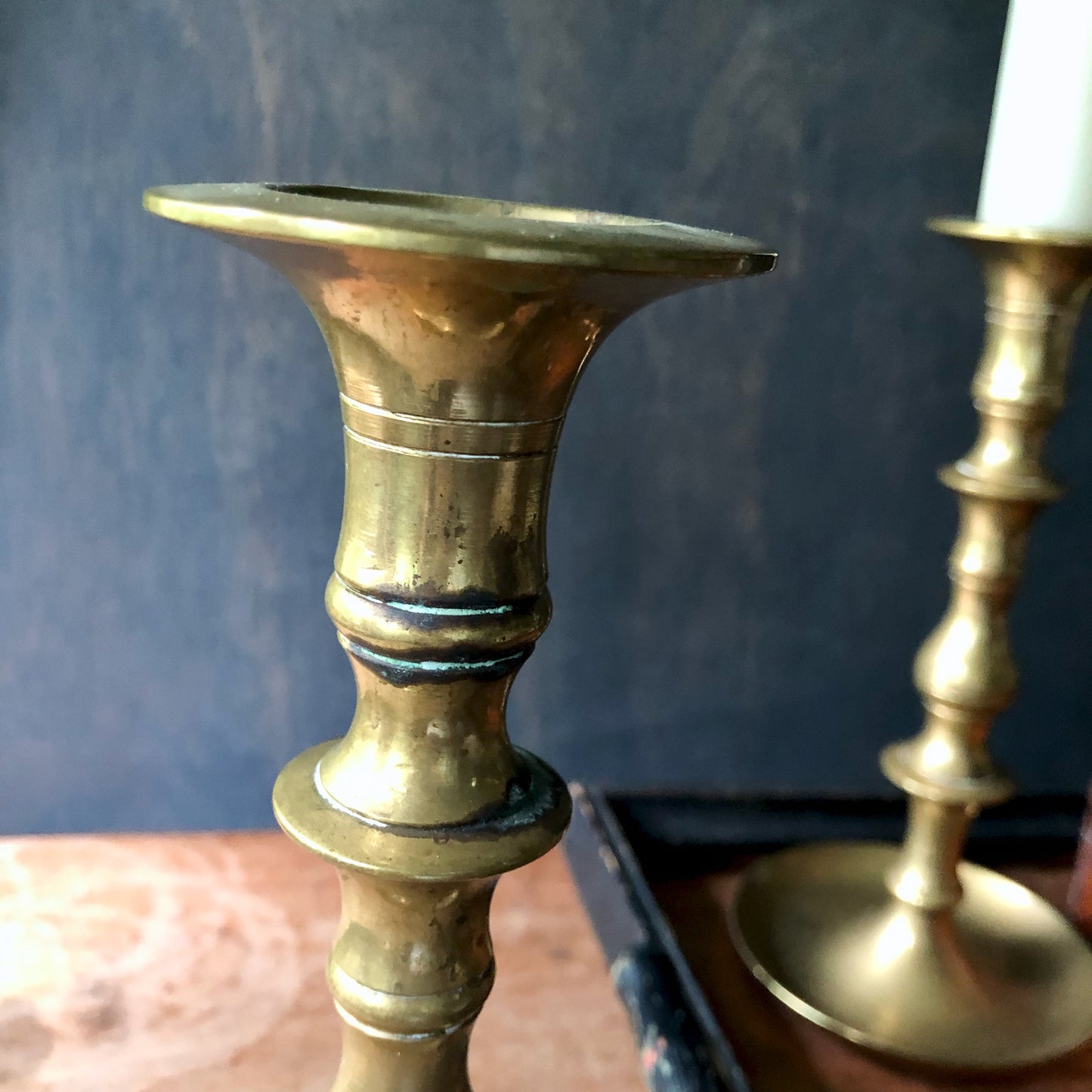 Solid Brass Vintage Candlestick Holders, Set of 2