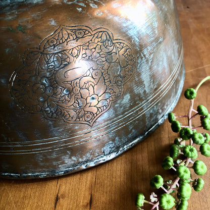 Antique Engraved Tinned Copper Bowl from Persia