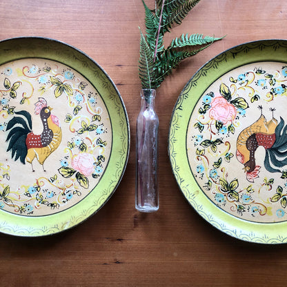 Vintage Paper Mache Plates with Rooster Motif (c.1950s)