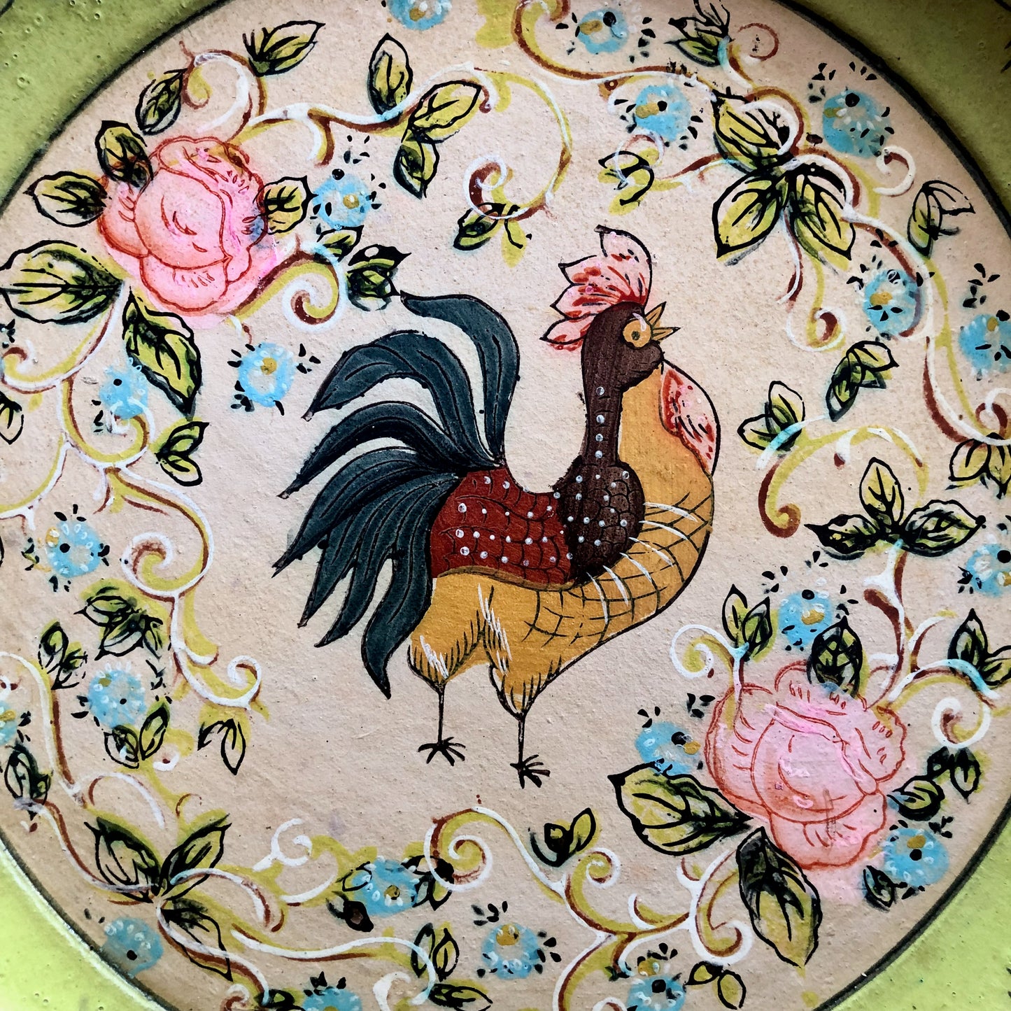 Vintage Paper Mache Plates with Rooster Motif (c.1950s)