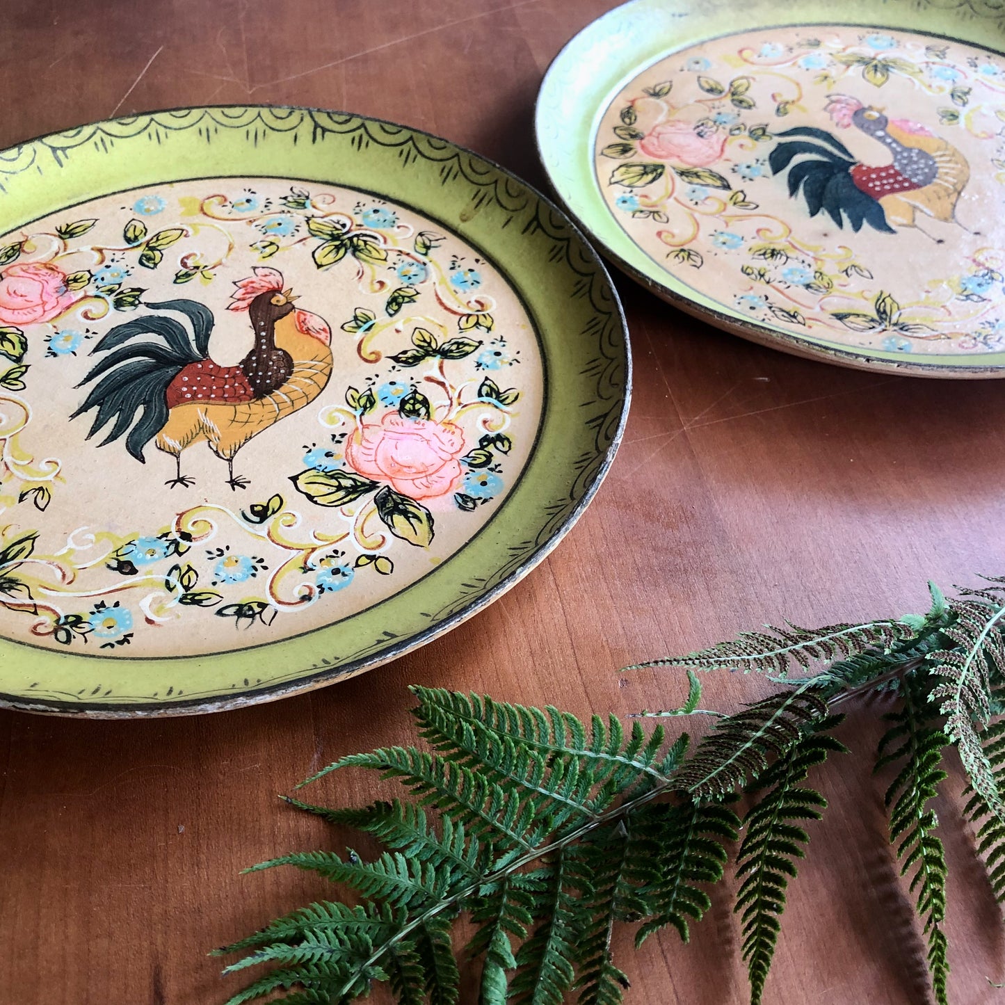 Vintage Paper Mache Plates with Rooster Motif (c.1950s)