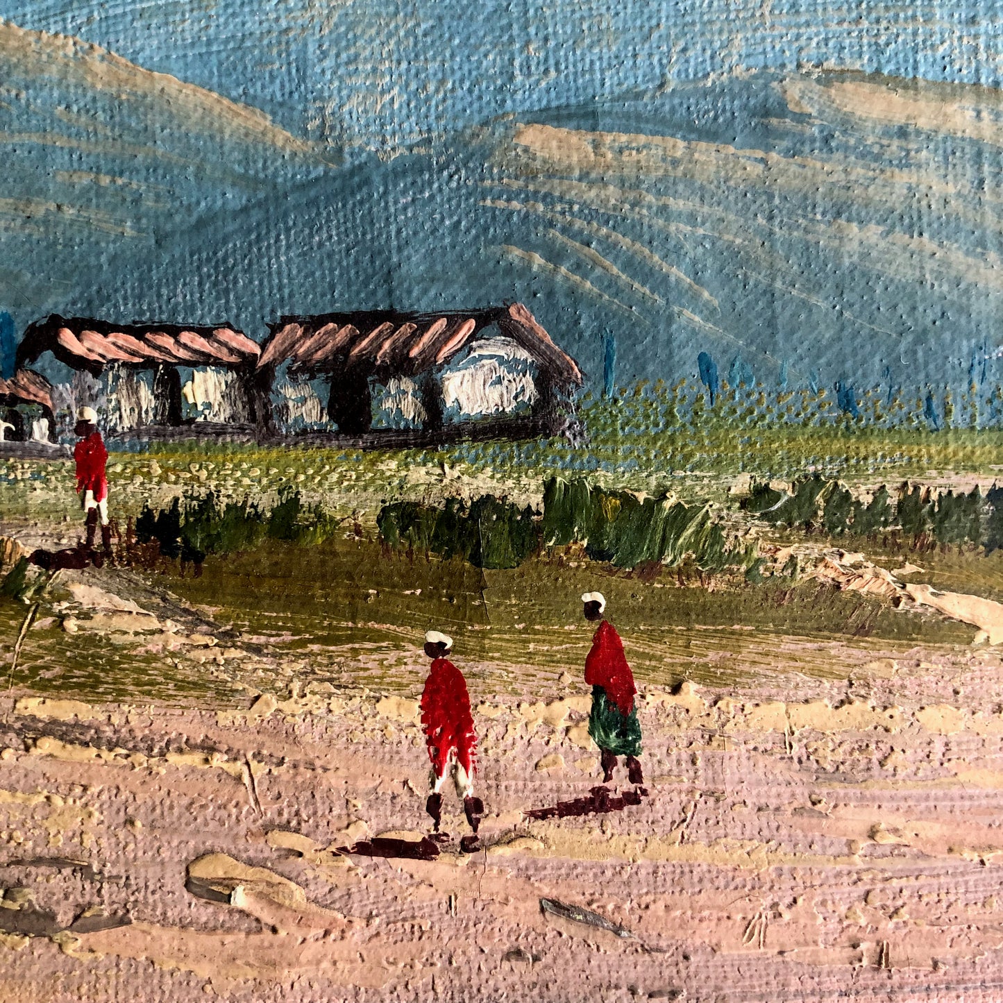 Vintage Landscape Painting of Rural Mountain Village