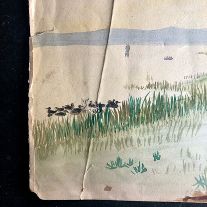 Antique Watercolor Painting of Duck Hunters (c.1907)