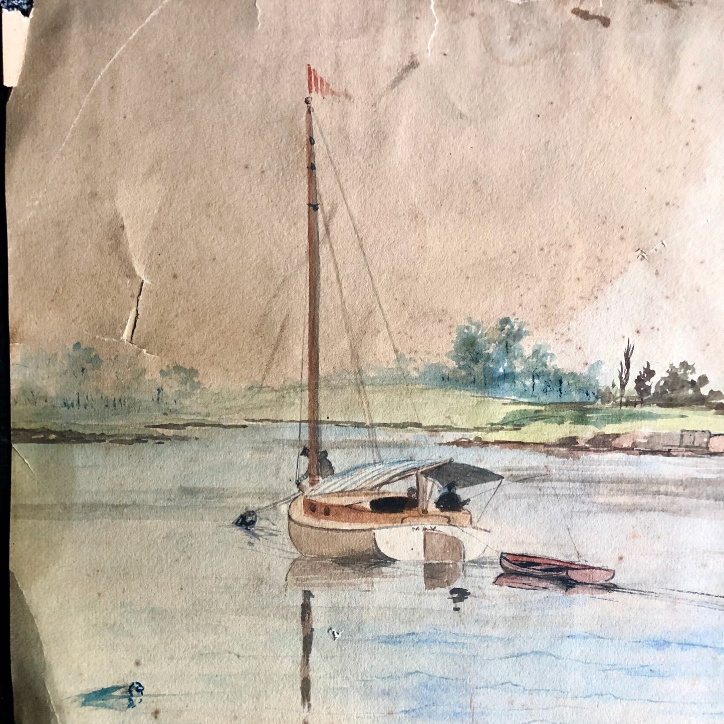 Antique Nautical Watercolor Painting by C.P. Roseman (c.1905)